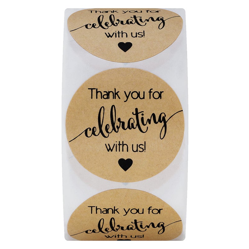 Hybsk 500pcs Thank You for Celebrating with Us with Heart Stickers 1.5" Kraft Labels for Weddings Anniversaries Party (Type 3(Kraft)) - Image 2